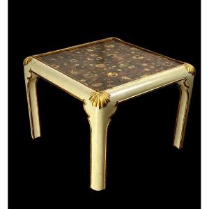 Jansen Style Coffee Table In Painted And Gilded Wood With Coromandel Leather Top