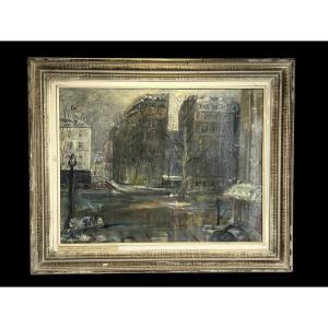 Painting / Oil On Canvas / Painting Of "mortgat" (neuilly Sur Seine In Winter)