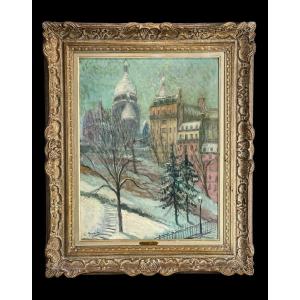 Oil On Canvas Signed G. Regnault (1898-1979) The Sacred Heart Under The Snow