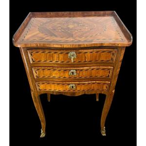 Chiffonnière Table From The 18th Louis XV Period With A Marquetry On All Sides