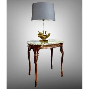 Coffee Table In Walnut With Sea Green Marble Top In La Belle Epoque Style