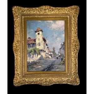 Painting / Oil On Panel By Georges Serrier 1852 / 1949 (rue De Village)