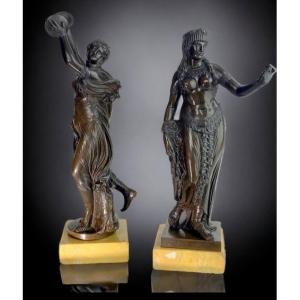 Pair Of Oriental Dancers In Bronze Signed J. Clesinger (1814-1883) From The 19th Century