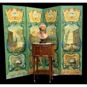 Old 19th Century Screen With 4 Leaves In Painted Canvas A Decor D Architectures