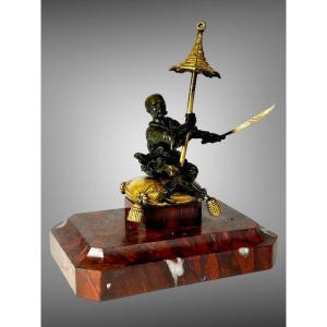 19th Century Bronze / European School / Chinese Sitting On A Handmade Saber Cushion