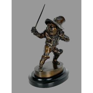 Pyrogen 19th Century / Bronze Character On Marble Base "the Grotesque Al Sword"