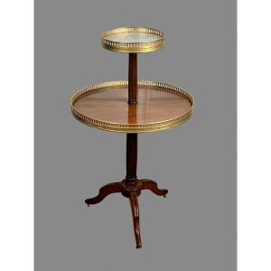 Table / Mute Servant With 2 Trays (wood And Marble) From The 19th Style L.xvi