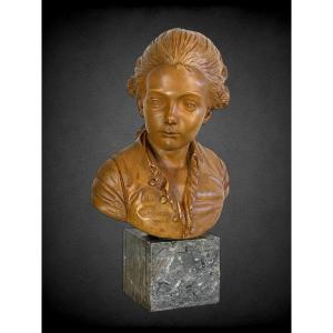 Bust Of A Child After "pajou" Subject In Terracotta On Marble Base