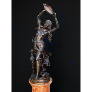 Bronze "auguste Moreau 1834" Oriental Dancer 97 Cm High Rotating Base