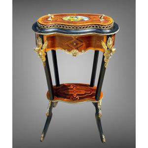 Napoleon III Period Jardinniere In Marquetry And Blackened Wood Decorated With Bronze