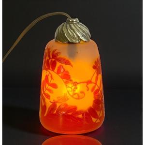 Emile Gallé Night Light In Acid Etched Glass Paste With Foliage Decor