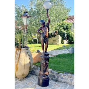 Antoine Durenne 1822-1895 / Cherubin Torchere Holder In Polychrome Patinated Cast Iron