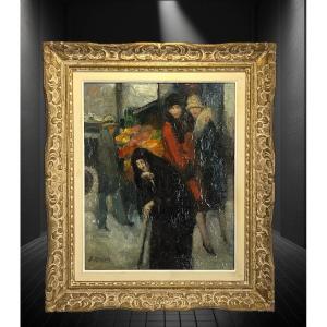 Painting / Oil On Canvas Signed By Pierre De.belair "elegant At The Market"