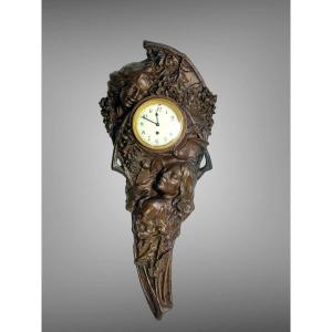 Large Signed Art Deco Terracotta Sculpture Representing A Clock