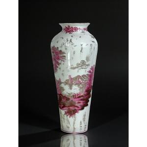 Antique Ceramic Vase Signed By Marie Harndoff With Lake Decor 41 Cm