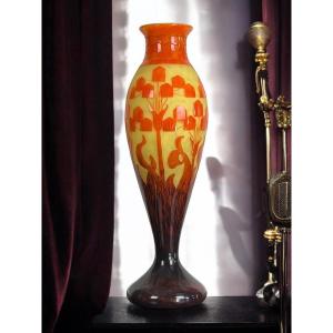 Large Baluster Vase Signed Le Verre Francais /schneider Decorated With Floral Motifs