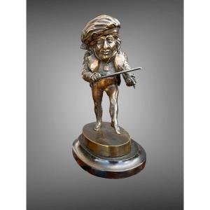 Pyrogene XIXth / Bronze Figure On Marble Base "the Grotesque"