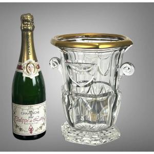 Signed Crystal Champagne Bucket With Snail Handles And Gold Trim