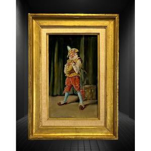 Oil On Wooden Panel "gentleman At The Tambourg" After Ernest Meissonier