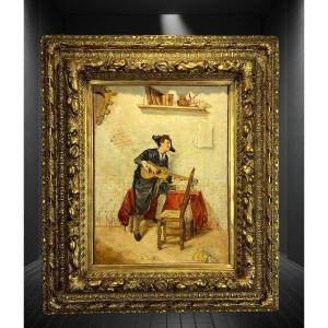 19th Century Painting By "luis Jimenez Aranda 1845/1928" With Superb Golden Frame