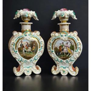 Jacob Petit (1796-1868) Pair Of Polychrome Porcelain Bottles Of Courtly Scenes