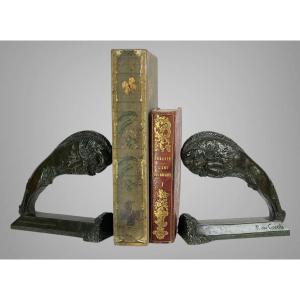 Sculptures By Pierre Fournier Des Corats Founder Barbedienne / Rams Bookends