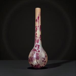 Important Ovoid Vase Signed Legras In Frosted Glass With Mulberry Decor 65 Cm High 