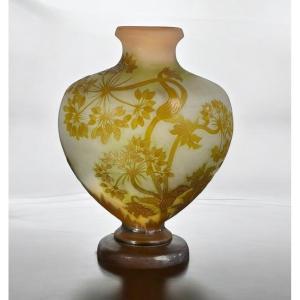 Vase By émile Gallé Decorated With Umbellifers, Art Nouveau Period, In The Shape Of A Heart