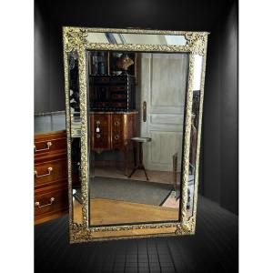 Large Mirror With Parecloses In Repoussé Brass, Napoleon III Period, 1.50 M High
