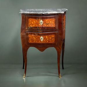 Louis XV Period 18th Century Chest Of Drawers With Flower Marquetry And Marble Top