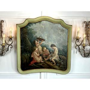 Wood Paneling / Over Door / Oil On Canvas With Putti Decor