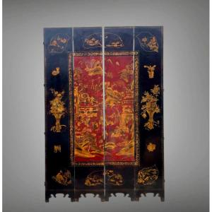 Large Chinese Cantonese Screen, Late 18th-early 19th Century, Red, Black, And Gold Lacquer