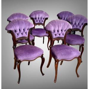 Six Mahogany Cabaret Chairs With Fan Backs And Velvet Upholstery 