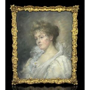 19th Century Framed Pastel Under Glass Depicting A Portrait Of An Elegant Woman
