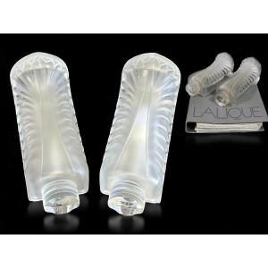 Lalique France Pair Of "palme" Model Wall Lights In Moulded Crystal (signed)