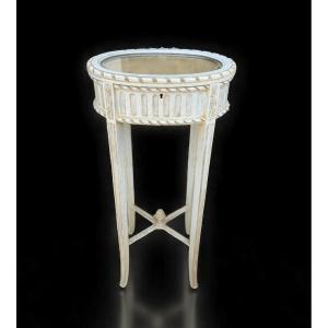 Antique 1900s Louis XVI Style Display Cabinet In White Lacquered Wood