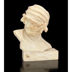 Alabaster Sculpture From The 1930s Representing A Portrait Of A Woman With A Beanie
