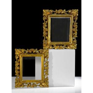 Pair Of 19th Century Italian Rococo Frames In Giltwood For Paintings 15 Cm X 12 Cm