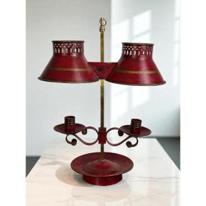Two-light Hot Water Bottle Lamp In Sheet Metal, Height Adjustable (not Electrified)