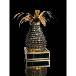 Pineapple-shaped Lamp. In The Style Of The 70s Jansen In Gold Metal