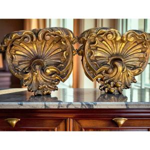 Pair Of Large Wall Consoles In Gilt And Carved Wood, Louis XV Period