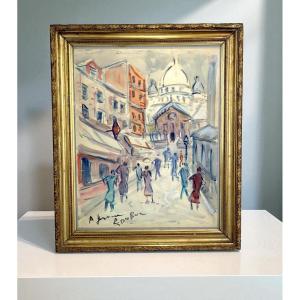 Roland Dubuc (painter Of Montmartre) Gouache Paper "the Sacred Heart In Paris"