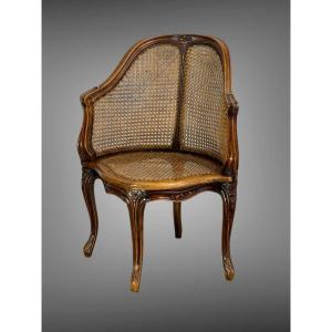19th Century Louis XV Style Walnut And Cane Office Chair "couillard"