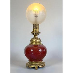 China Napoleon III Period Lamp In Ox Blood Ceramic Decorated With Gilt Bronze