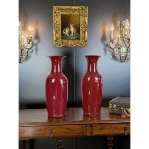 Pair Of Large Baluster Vases In Ox Blood Enamel Porcelain, China, 19th Century