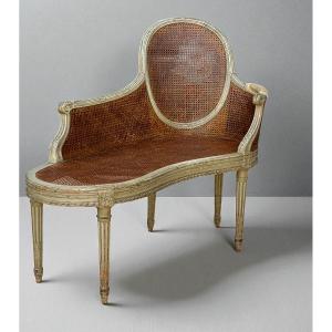 1900s Louis XVI Style Caned Bench In Patinated Wood