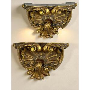Pair Of Large Wall Consoles In Gilt And Carved Wood, Napoleon III Period