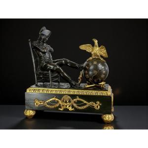 19th Century Bronze Clock Depicting Napoleon "the Eve Of Wagram"