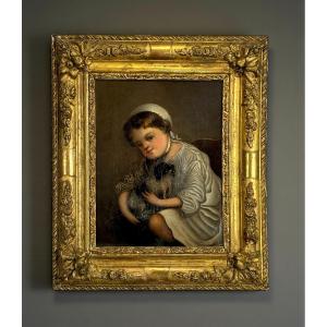 19th Century Oil On Canvas In The Style Of Greuse "from Château De Brialy"