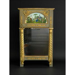 Antique Mirror With Twisted Gilded Uprights With A "romantic Scene" Glass Mount
